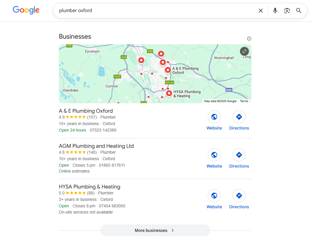 Example of #1 Google Maps ranking in service area